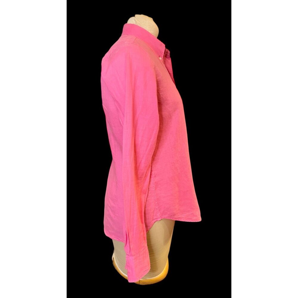 Ralph Lauren Slim Fit Bamboo Pink Button Down Women's 12 Green Pony Rare - Picture 10 of 12